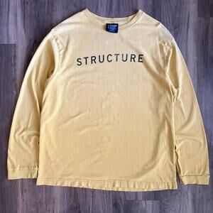 Vintage Structure Skate T-Shirt Thrashed Long Sleeve Men's Size L Yellow 90s Y2K
